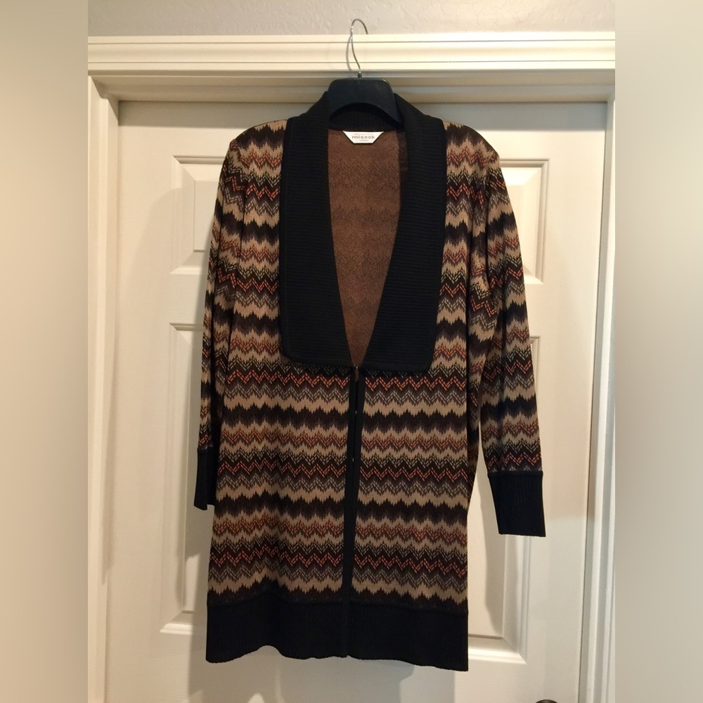 Misook Sweater Jacket with Black Knit Collar and Cuffs. $65.00